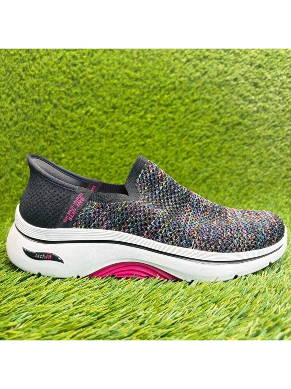 Skechers Go Walk Arch Fit 2.0 Womens Size 7.5 Black Pink Athletic Shoes Sneakers